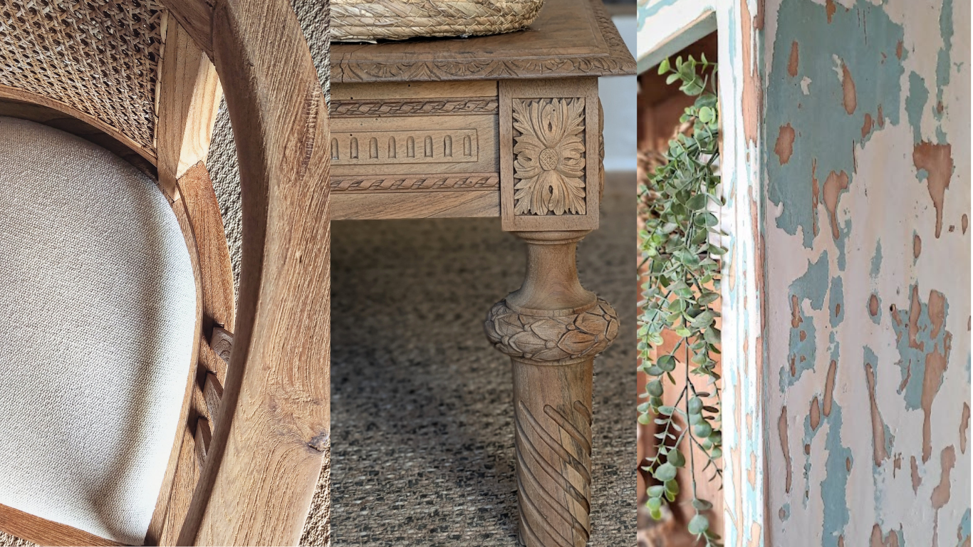 Détails de meubles anciens transformés et sublimés par L’Établi de Fanny près d’Albi
